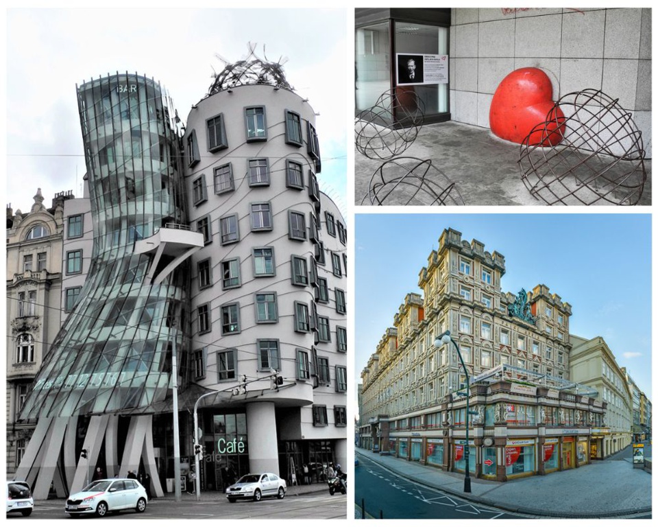 Déconstructivisme La Maison dansante, datant de 1996 imaginée et conçue par les architectes Vlado Milunic et Frank O. Gehry @ En bas à droite Rondocubisme Palais Adria @ Prague City Tourism et Claude Vautrin.