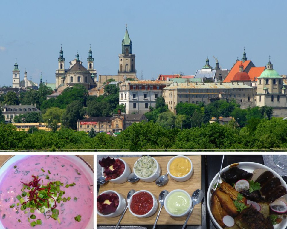 1/ Vue de la vieille ville © Le bureau du maire- Marketing de la ville de Lublin 2/ La fameuse soupe froide à la betterave rouge, aneth et crème © Catherine Gary /3 15 Dîner créatif à la brasserie ancienne La Perla © Catherine Gary