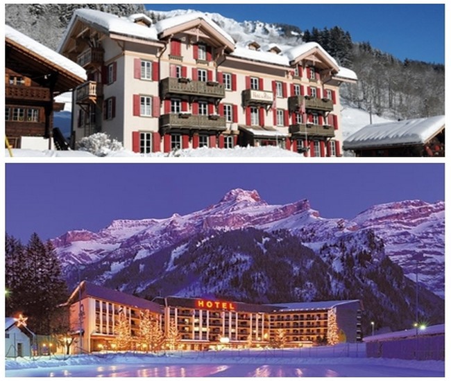 Photo du haut : le magnifique hôtel  du Pillon en hiver, également le plus ancien des Diablerets (Crédit photo DR); Photo du bas : L'Eurotel Victoria, hôtel classique mais magnifiquement situé (Crédit photo DR)