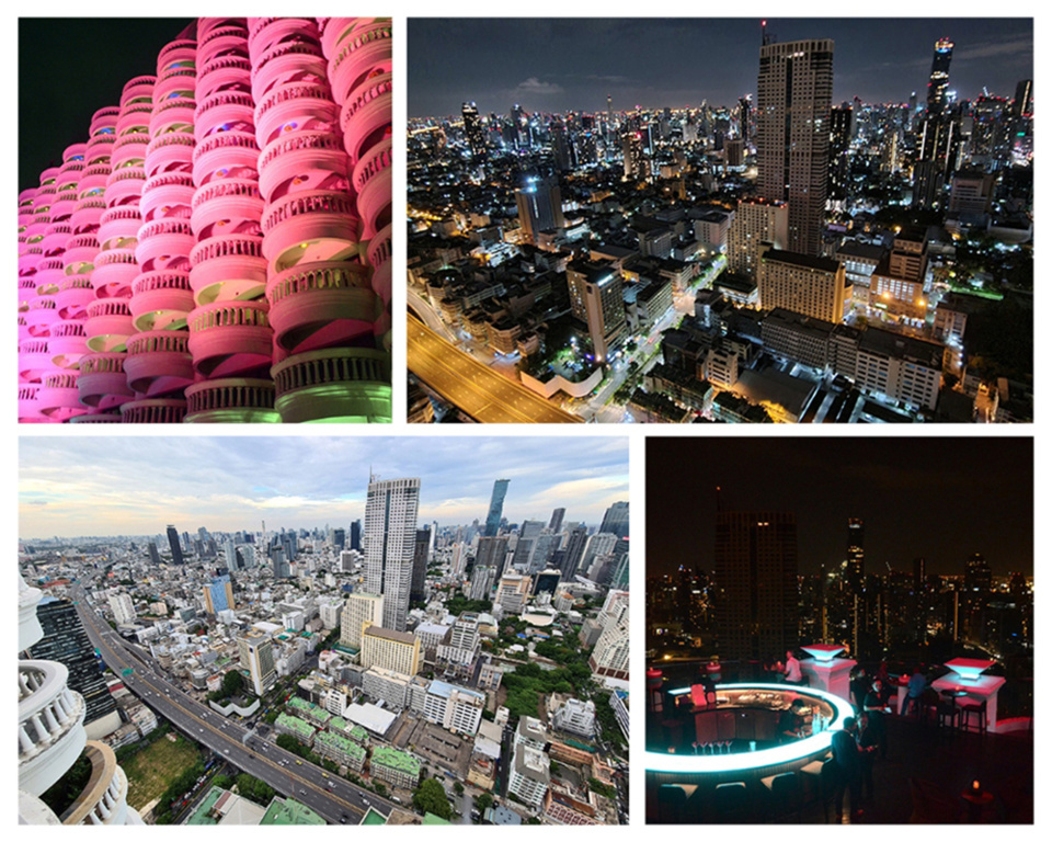 Le Sky Bar au 64e possède une vue à 360° sur tout Bangkok au pied d’un dôme doré et rutilant @ David Raynal Le Sky Bar au 64e possède une vue à 360° sur tout Bangkok au pied d’un dôme doré et rutilant @ David Raynal