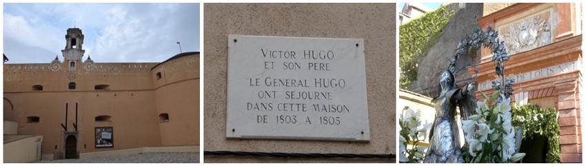 De gauche à droite : La Citadelle de Bastia (© Catherine Gary); Plaque apposée sur les murs de la Citadelle de Bastia (© Catherine Gary); Procession de la semaine Sainte à Bastia (© OT Bastia)