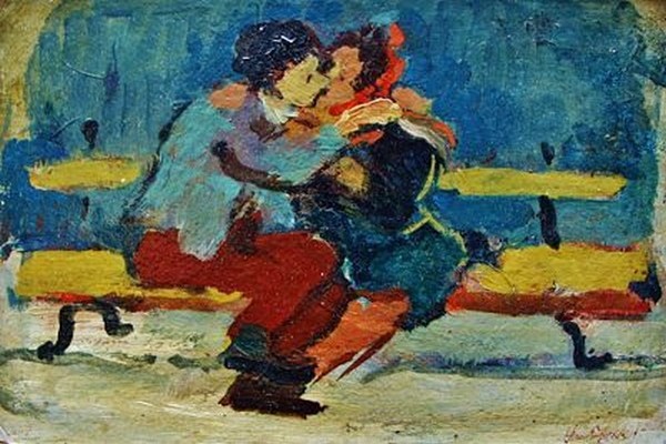 Un couple amoureux s'embrasse dans les jardins du Luxembourg - une toile de David Seifert de 1930 (© DR) Un couple amoureux s'embrasse dans les jardins du Luxembourg - une toile de David Seifert de 1930 (© DR)