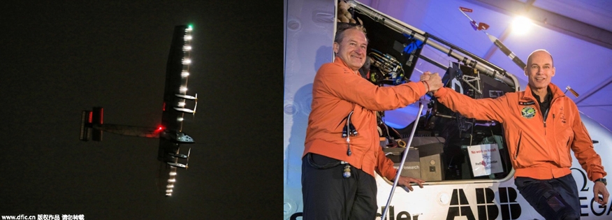 Solar Impulse 2 – l'avion solaire a bouclé en Chine sa cinquième étape;  La joie de André Borschberg et Bertrand Piccard  à l'arrivée sur le sol chinois  ©  DR