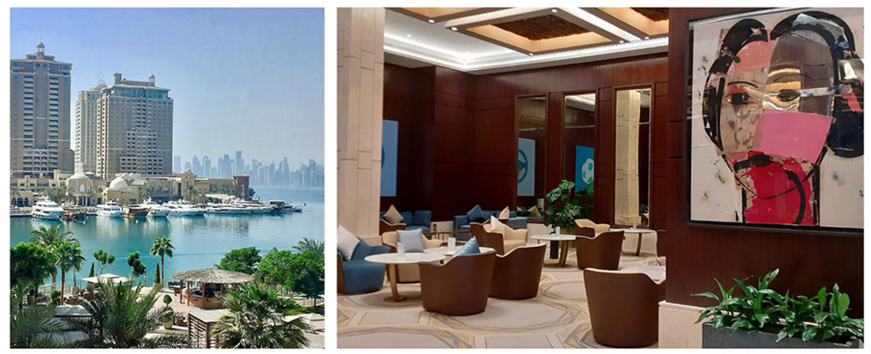 1/ Vue depuis l'hôtel St Régis au cœur de The Pearl 2/11 Un salon du St Regis hôtel © Catherine Gary. 1/ Vue depuis l'hôtel St Régis au cœur de The Pearl 2/11 Un salon du St Regis hôtel © Catherine Gary.