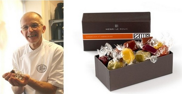 Henri Le Roux dans son laboratoire; Présentation des caramels salés dont il est le créateur et qui a fait sa notoriété à travers le monde. (Crédit photos DR)