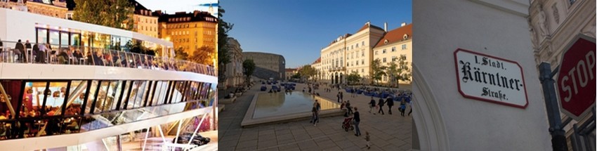 de gauche à droite :  Le Motto ! Cadre sublime et cuisine exceptionnelle (©WienTourismus  Christian Stemper) ; avoir la chance de pouvoir participer à une visite nocturne du Naturhistorisches Museum (©WienTourismus  Christian Stemper) ;  la Kärntner Strasse et y faire des emplettes.(©WienTourismus)