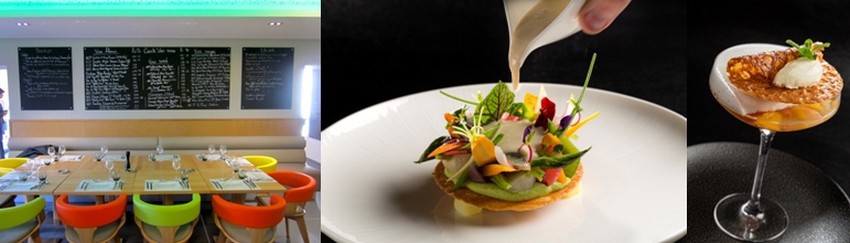 Au Bistr'AU le chef propose une cuisine du jour simple mais goûteuse, avec un menu à 22 euros. Les plats "maison", à base de produits frais, sont à savourer en terrasse ou en salle. 2/ Plats gourmands au Mas de Boudan : printanière de légumes de pays cuits crus à l'huile d'olive picholine AOC de Nîmes, jaune d'oeuf tiédi aux anchois, sardine et poutargue; tendre gelée d'agrumes infusés à la verveine et citron, écume de champagne, sorbet coco et gingembre. ©PCros. Au Bistr'AU le chef propose une cuisine du jour simple mais goûteuse, avec un menu à 22 euros. Les plats "maison", à base de produits frais, sont à savourer en terrasse ou en salle. 2/ Plats gourmands au Mas de Boudan : printanière de légumes de pays cuits crus à l'huile d'olive picholine AOC de Nîmes, jaune d'oeuf tiédi aux anchois, sardine et poutargue; tendre gelée d'agrumes infusés à la verveine et citron, écume de champagne, sorbet coco et gingembre. ©PCros.