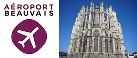 Logo aéroport International de Beauvais (France);  Cathédrale Saint-Pierre à Beauvais (DR)