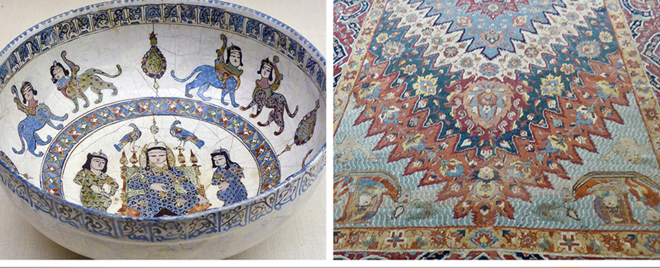 Musée Gulbenkian. Céramique de Perse du 13e siècle et tapis de Perse du 18e siècle © Catherine Gary
