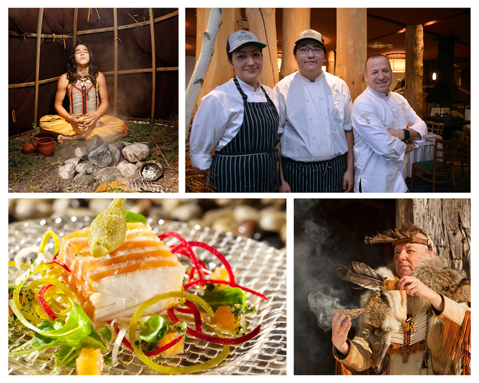 Marc de Passorio, chef de cuisine du restaurant La Traite (Wendake, Québec) en compagnie de deux apprentis autochtones @ Bonjour Québec, David Raynal. Marc de Passorio, chef de cuisine du restaurant La Traite (Wendake, Québec) en compagnie de deux apprentis autochtones @ Bonjour Québec, David Raynal.