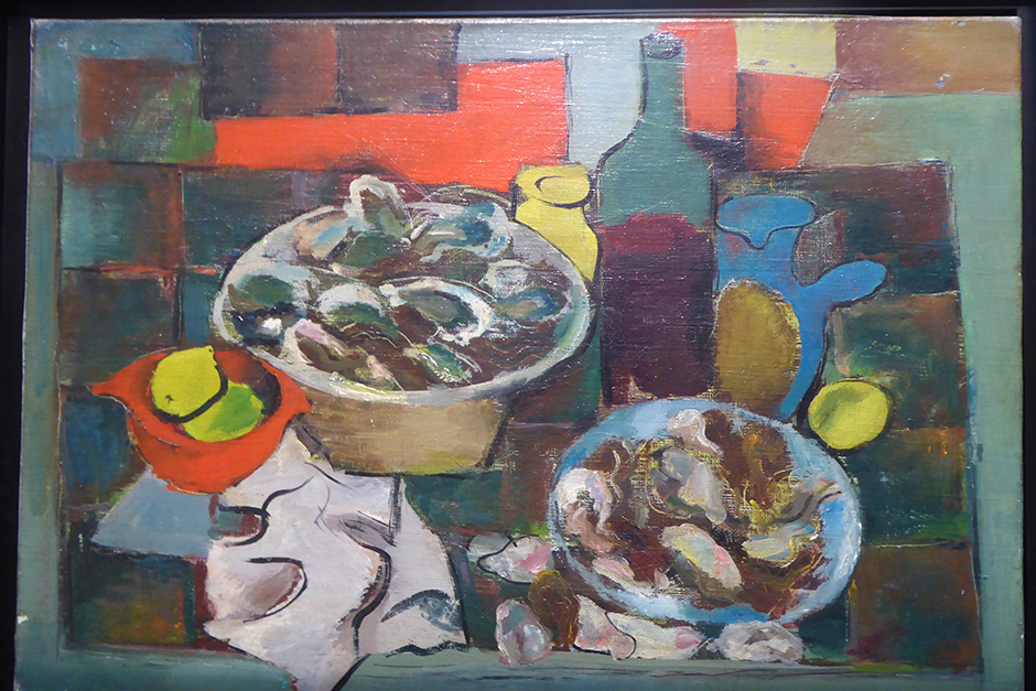 Georges Artemoff. Nature morte aux plats de coquillages et bouteille de vin © Catherine Gary