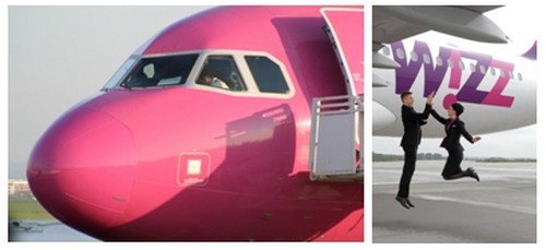 Wizz Air, la compagnie facilement identifiable par ses couleurs rose fuschia, pourpre et blanc. (Crédit photos DR)