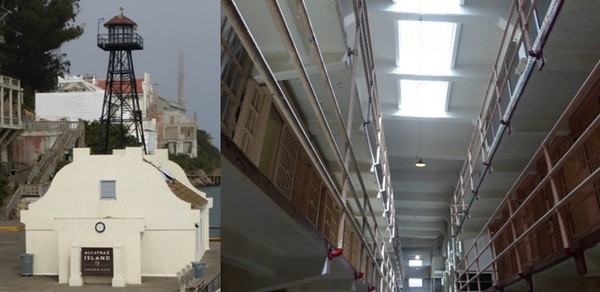 De gauche à droite : L'arrivée dans la prison d'Alcatraz et vue sur l' enfilade des cellules haute sécurité © Catherine Gary De gauche à droite : L'arrivée dans la prison d'Alcatraz et vue sur l' enfilade des cellules haute sécurité © Catherine Gary