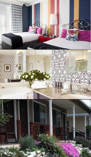 De haut en bas : 1/ Chambre de l'Hôtel Monaco Central à San Francisco © DR 2/ Salle de bains du même hôtel © DR; 3/ Entrée de L' Hôtel Mariposa , un motel tel qu’on les imagine dans un petit village de l’Ouest © DR. De haut en bas : 1/ Chambre de l'Hôtel Monaco Central à San Francisco © DR 2/ Salle de bains du même hôtel © DR; 3/ Entrée de L' Hôtel Mariposa , un motel tel qu’on les imagine dans un petit village de l’Ouest © DR.