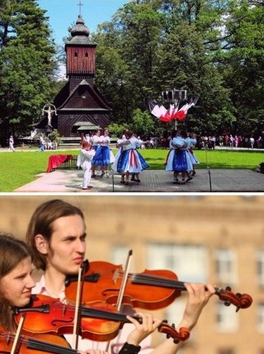 De haut en bas : L’écomusée de Rožnov pod Radhoštěm  ; Du 27 juin au 12 juillet, le festival international de musique « Hukvaldy, pays de Janáček»  ©  www.czechtourism.com/fr