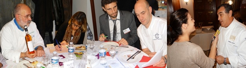 1/ ) Cours d’explication avec le chef vosgien Christian Pernot © Bertrand Munier 2/ ) Notation des produits par le chef nancéien Ludovic Clément © Bertrand Munier; 3/ Le chef vosgien du Lido à Paris Philippe Lacroix fut sollicité par les médias © Bertrand Munier 1/ ) Cours d’explication avec le chef vosgien Christian Pernot © Bertrand Munier 2/ ) Notation des produits par le chef nancéien Ludovic Clément © Bertrand Munier; 3/ Le chef vosgien du Lido à Paris Philippe Lacroix fut sollicité par les médias © Bertrand Munier