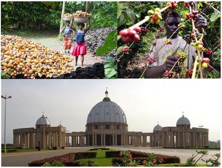 Photos 1 et 2/ Sur la route du cacao et du café © DR ; 3/ Basilique Notre Dame de la Paix de Yamoussoukro © DR Photos 1 et 2/ Sur la route du cacao et du café © DR ; 3/ Basilique Notre Dame de la Paix de Yamoussoukro © DR