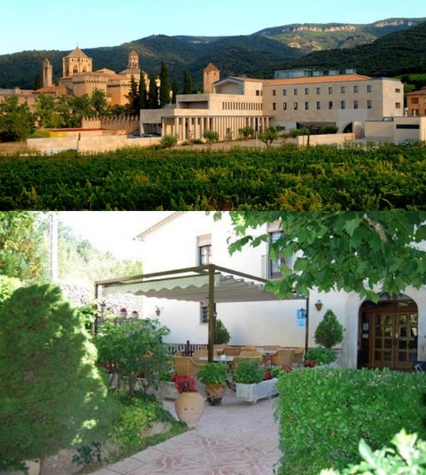 1/Site du monastère de Poblet ou se trouvent les chambres à  l'auberge hostatgeria  © DR ; 2/ Tout le charme  du restaurant Masia del Cadet à 1km de Poblet. © DR