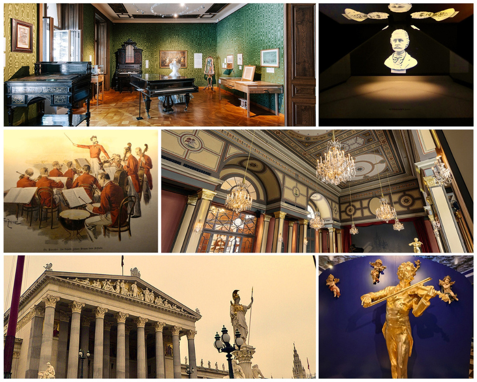 1/ L'appartement de Johann Strauss , Praterstraße 54 © WienTourismus @ Paul Bauer 2/ Strauss au Musée de la Musique © Catherine Gary 3/ Johann Strauss dirigeant son orchestre © Catherine Gary 4/ La Strauss Hall, casino Zögernitz © WienTourismus, Gregor Hofbauer 5/ Le Parlement recemment restauré sur le Ring @ Catherine Gary 6/ Le roi de la Valse © Catherine Gary. 1/ L'appartement de Johann Strauss , Praterstraße 54 © WienTourismus @ Paul Bauer 2/ Strauss au Musée de la Musique © Catherine Gary 3/ Johann Strauss dirigeant son orchestre © Catherine Gary 4/ La Strauss Hall, casino Zögernitz © WienTourismus, Gregor Hofbauer 5/ Le Parlement recemment restauré sur le Ring @ Catherine Gary 6/ Le roi de la Valse © Catherine Gary.