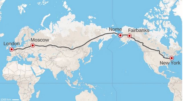 Trans-Eurasian Belt Development : Londres/New York en passant par Moscou et l'Alaska... © DR Trans-Eurasian Belt Development : Londres/New York en passant par Moscou et l'Alaska... © DR