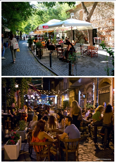 Thessalonique est une ville qui possède de paisibles cafés où il fait bon se détendre, mais cette ville, également universitaire, ouvre ses bars à une heure avancée de la nuit.. © André Degon Thessalonique est une ville qui possède de paisibles cafés où il fait bon se détendre, mais cette ville, également universitaire, ouvre ses bars à une heure avancée de la nuit.. © André Degon