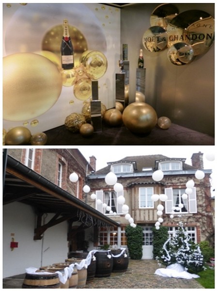 1/ Moet & Chandon en  noir et or pour les fêtes  © Ville d'Epernay. 2/ Chambres d'hôtes décorées.   Chaque année aux mêmes dates, les Habits de Lumière fêtent le champagne.  © Ville d'Epernay.