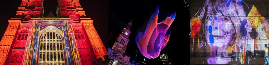 1/The light of spirit de Patrice Warrener.  © Matthew Andrews/www.visitlondon.com /l 2/ Lumières de Janet Echelman . © Matthew Andrews/www.visitlondon.com 3/ Piccadilly explore les diffèrents genres du cinema et de la television du Studio Novak © visitlondon.com