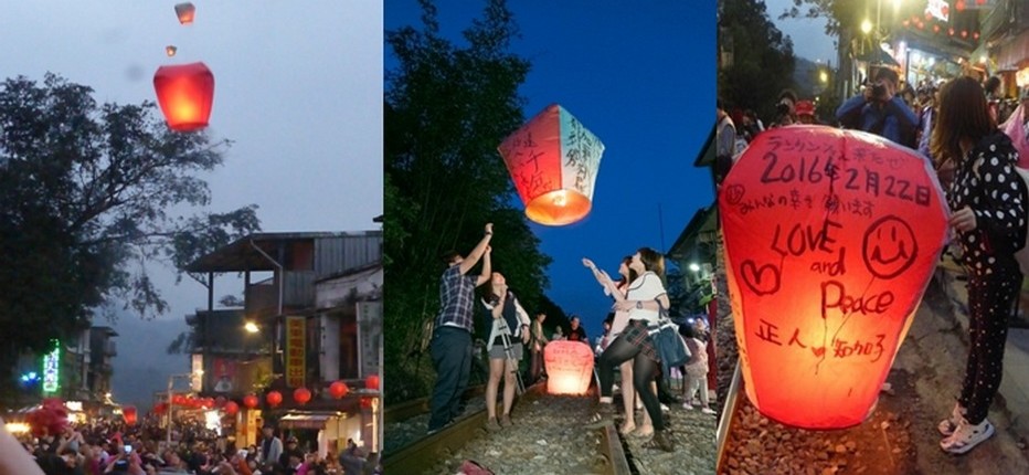 A la nuit tombée, lancer de lanternes à Pingxi.   © Catherine Gary