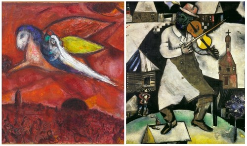 De gauche à droite : CHAGALL : le cantique des cantiques copyright ADAGP Paris 2016 ; CHAGALL : le violoniste copyright ADAGP Paris 2016