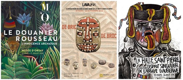 Affiches des différentes expositions des Arts Singuliers, dont celle au Musée d'Orsay consacrée au Douanier Rousseau.© DR Affiches des différentes expositions des Arts Singuliers, dont celle au Musée d'Orsay consacrée au Douanier Rousseau.© DR