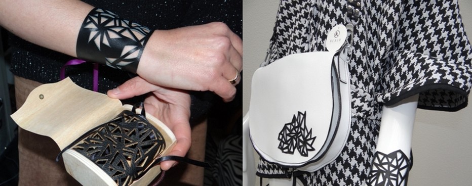 Des sacs à mains magnifiques mais aussi des bracelets contemporains en cuir ajouré. ©Bertrand Munier Des sacs à mains magnifiques mais aussi des bracelets contemporains en cuir ajouré. ©Bertrand Munier
