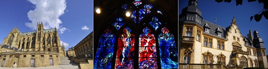 De gauche à droite : Cathédrale Saint-Etienne © Philippe Gisselbretch Ville de Metz; Avec ses très nombreux vitraux réalisés par d'illustres personnalités du monde de l'art,notamment comme celui-ci dessiné par Chagall , la Cathédrale est l'une des plus belles au monde © OT Metz; Palais du gouverneur © Fab De gauche à droite : Cathédrale Saint-Etienne © Philippe Gisselbretch Ville de Metz; Avec ses très nombreux vitraux réalisés par d'illustres personnalités du monde de l'art,notamment comme celui-ci dessiné par Chagall , la Cathédrale est l'une des plus belles au monde © OT Metz; Palais du gouverneur © Fab