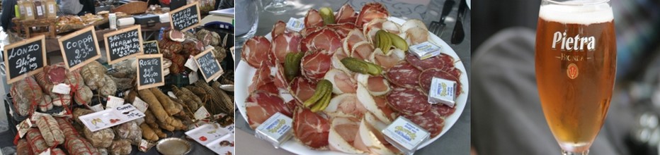 La charcuterie corse arrosée par la célébrissime bière à la châtaigne Pietra. .© Richard Bayon. La charcuterie corse arrosée par la célébrissime bière à la châtaigne Pietra. .© Richard Bayon.