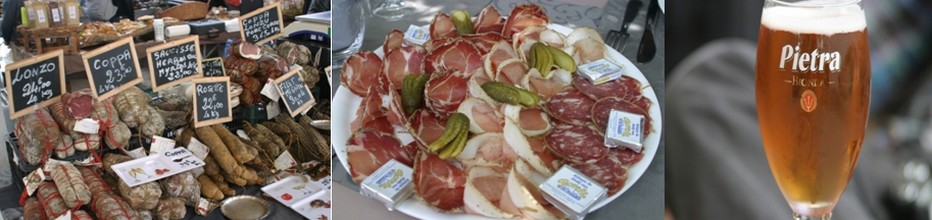 La charcuterie corse arrosée par la célébrissime bière à la châtaigne Pietra. .© Richard Bayon.