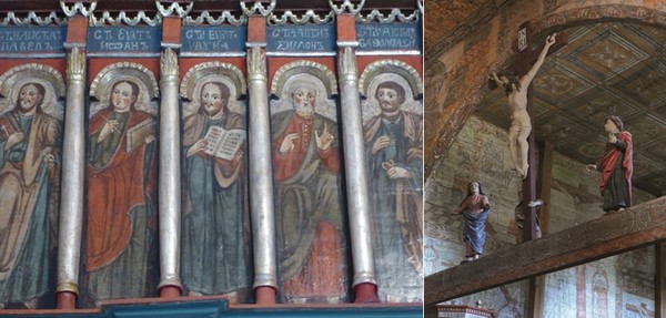 De gauche à droite : Icônes dans l'église en bois de Haczow © Catherine Gary; Blizne église © O.T.Pologne