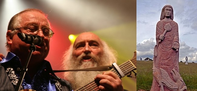 Tri Yann : dans  ce nouvel album un titre sur  Sant Efflam hag ar Roué Arzur qui s’inspire du Barzaz Breiz (la matière de Bretagne). 1/ © David Raynal . 2/  © wilkipedia.commons