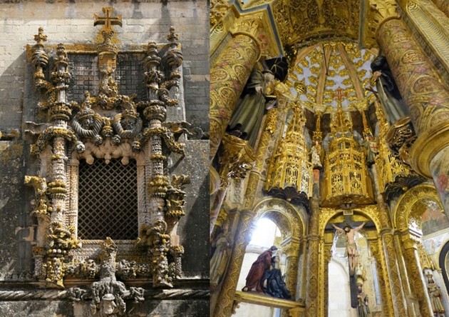 de gauche à droite :  Couvent du Christ à Tomar   © O.T. Portugal ;Tomar intérieur de la somptueuse rotonde   ©  JMT.