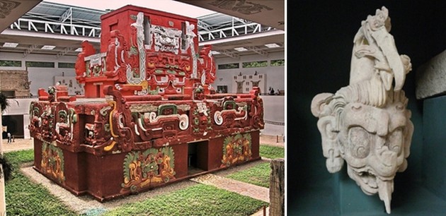 Dans le musée de Copan à voir, entre autres vestiges préservés,  une  magnifique reproduction en taille réelle du temple Rosalila.  © Association Guatemala et  © Catherine Gary