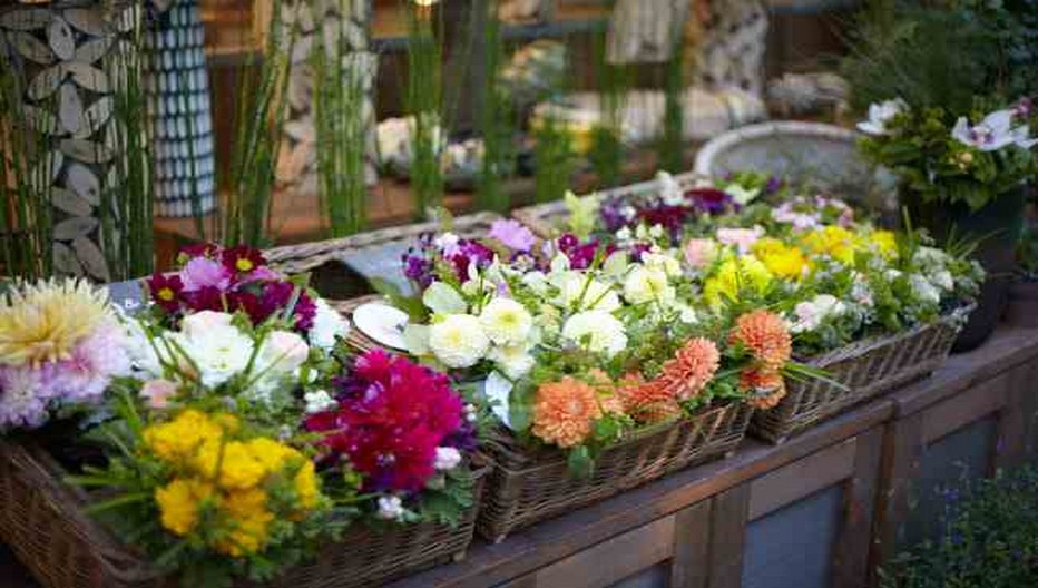 Jardinières fleuries en guise d'accueil à la devanture de  la boutique Aoyama Flower Market  rive gauche à Paris. © DR