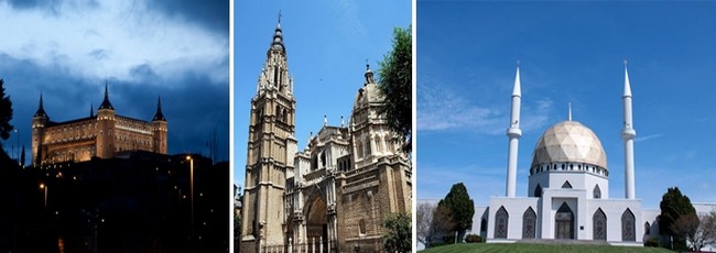 Au sommet, l’Alcazar avec ses hauts murs fortifiés et, dévalant jusqu’au Tage,  dans la ville la Cathédrale  et la Mosquée....© Lindigomag/Pixabay Au sommet, l’Alcazar avec ses hauts murs fortifiés et, dévalant jusqu’au Tage,  dans la ville la Cathédrale  et la Mosquée....© Lindigomag/Pixabay