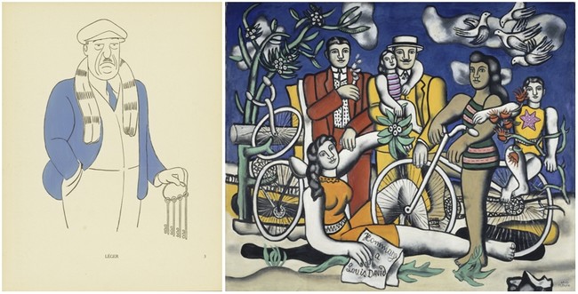 De gauche à droite, Fernand Léger caricature de César Abin. Fernand Léger, Les Loisirs-Hommage à Louis David, 1948 - 1949 Huile sur toile, 154 x 185 cm Centre Pompidou, Musée national d’art moderne - Centre de création industrielle © Centre Pompidou, MNAM-CCI/Jean-François Tomasian/Dist. RMN-GP © Adagp, Paris, 2016