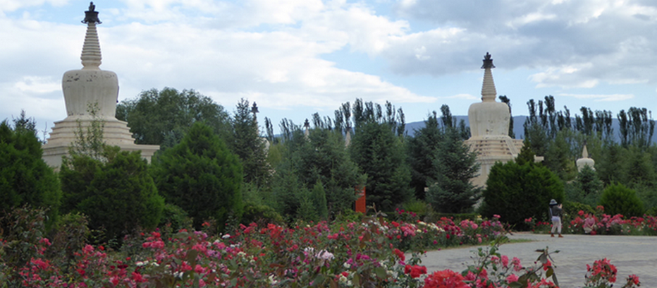 Au temple Baïta un lieu propice à la méditation tout en profitant des parterres de roses rouges qui ornent ce jardin de pagodes.© Catherine Gary