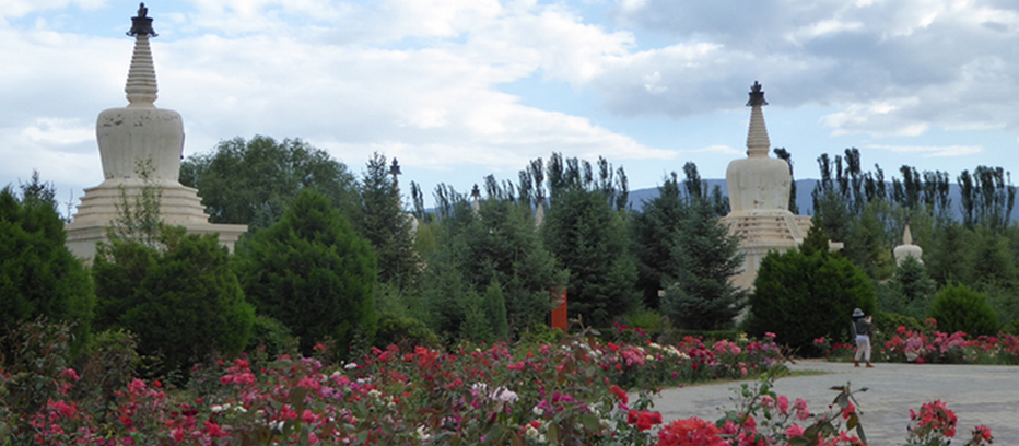 Au temple Baïta un lieu propice à la méditation tout en profitant des parterres de roses rouges qui ornent ce jardin de pagodes.© Catherine Gary Au temple Baïta un lieu propice à la méditation tout en profitant des parterres de roses rouges qui ornent ce jardin de pagodes.© Catherine Gary