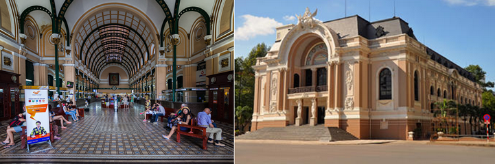 La capitale du sud Vietnam, une ville de plus en plus branchée où les bâtiments tels l'opéra ou la poste centrale  témoignent encore de la présence française,© Wikipedia