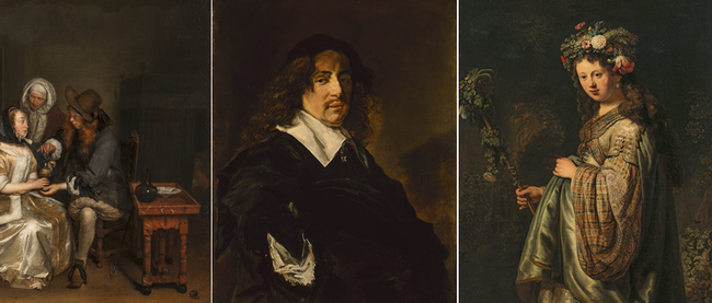 De gauche à droite : Gabriël Metsu, “Breakfast“  1659–62 © State Hermitage Museum, St Petersburg; Frans Hals, Portrait of a Man, before 1660 © State Hermitage Museum, St Petersburg ; Rembrandt van Rijn, Flora, 1634 © State Hermitage Museum, St Petersburg De gauche à droite : Gabriël Metsu, “Breakfast“  1659–62 © State Hermitage Museum, St Petersburg; Frans Hals, Portrait of a Man, before 1660 © State Hermitage Museum, St Petersburg ; Rembrandt van Rijn, Flora, 1634 © State Hermitage Museum, St Petersburg