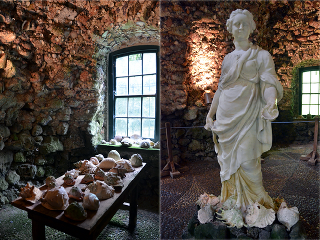 En 1740, Catherine de Curraghmore, comtesse de Tyron, a construit dans un petit recoin du jardin un pavillon en forme de croix, dont l’intérieur est entièrement tapissé de coquillages.Crédit photo David Raynal.