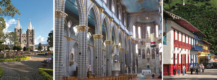 Au pied de la haute cathédrale on déguste un jus de fruit tropical tout en observant la colline fertile qui dévale sur la place vers les maisons multicolores. Copyright C.Gary et Pixabay