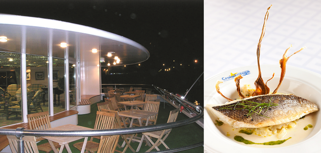 Le soir à la fraîche on profite de la terrasse ©  C.G. ; La gastronomie à bord ©  C.G.