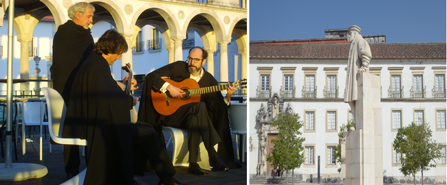 De gauche à droite : Fado de Coimbra. @ OT Portugal;  Hommage au roi Jao 1er sur l'esplanade de l'Université . @ C.Gary