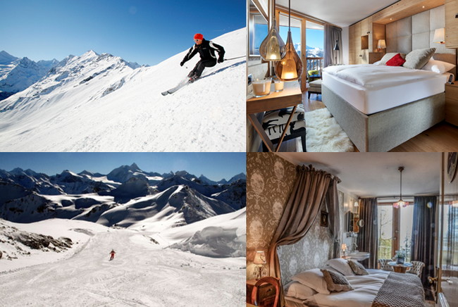 Les plaisirs de de la glisse dans le Val d'Anniviers (Valais) et  celui de séjourner dans des hôtels élégants et douillets. @ OT  Suisse/Valais